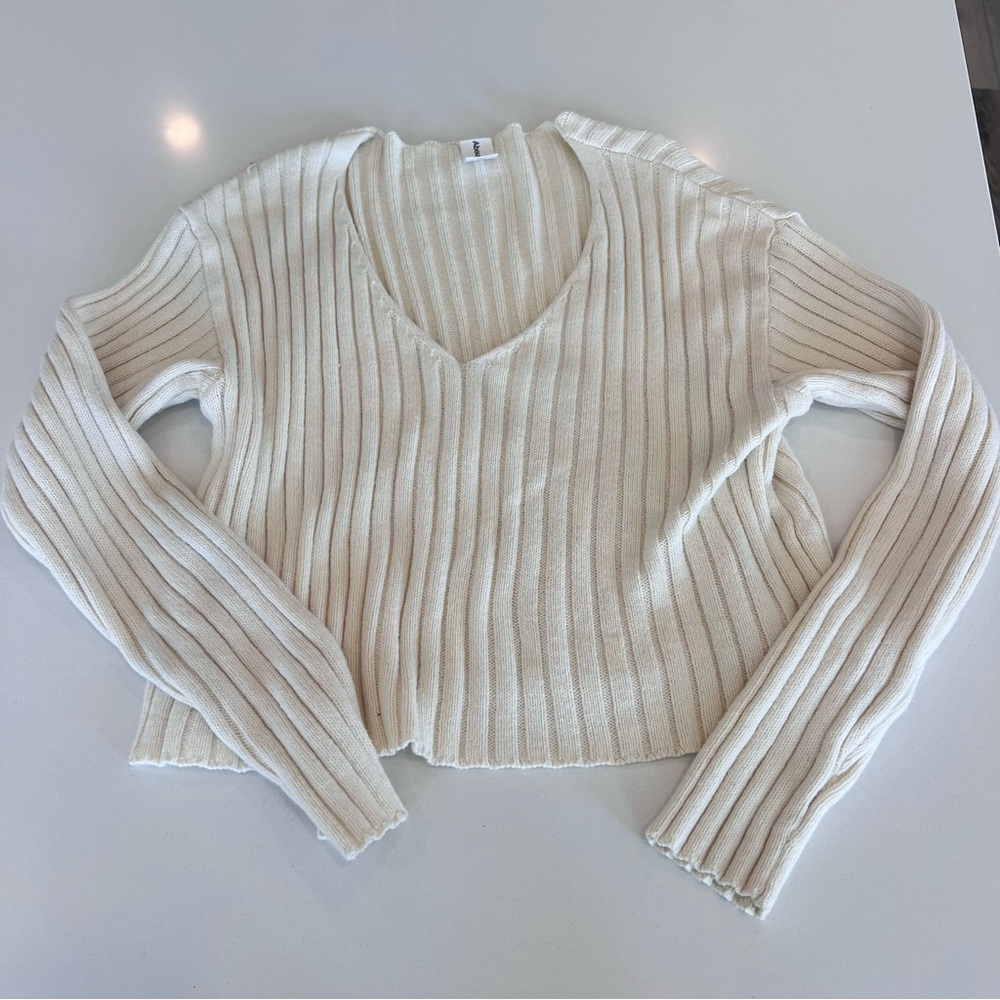 Abound Cream Ribbed V-Neck Sweater